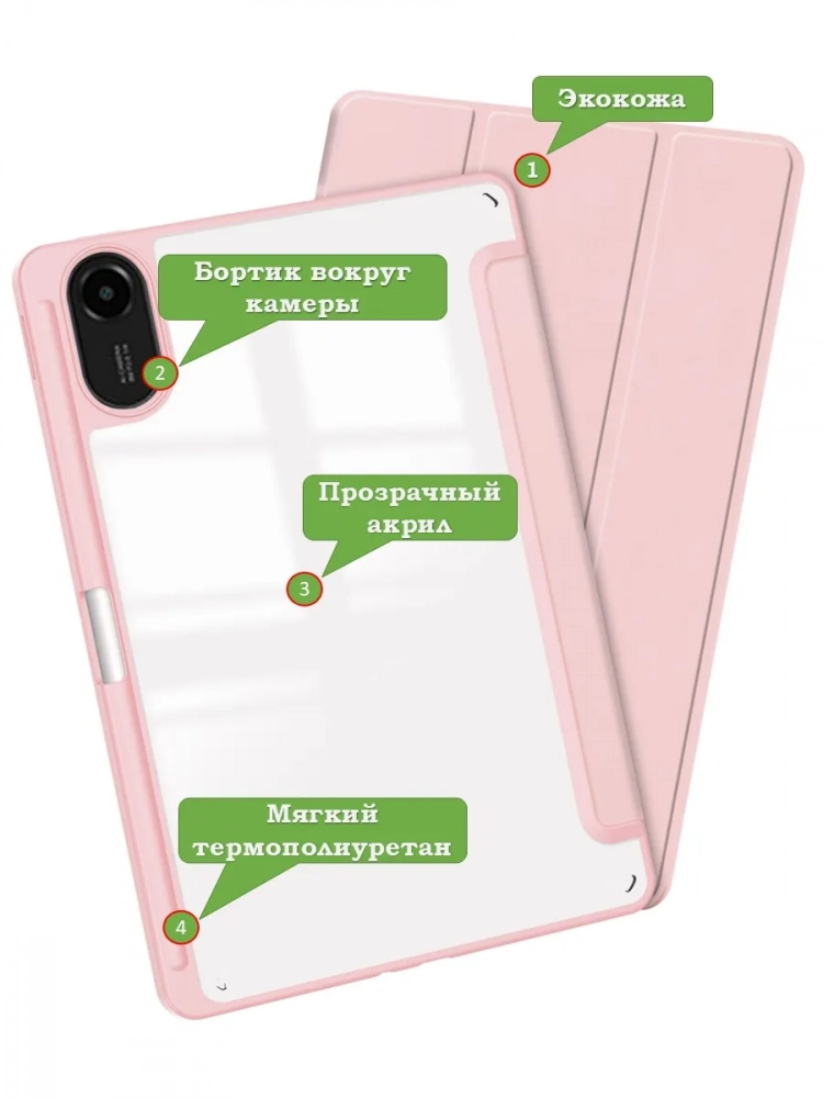 Чехол с прозрачной задней крышкой для Xiaomi Redmi Pad 2 (розовый), прозр. акрил Чехол с прозрачной задней крышкой для Xiaomi Redmi Pad 2 (розовый), прозр. акрил