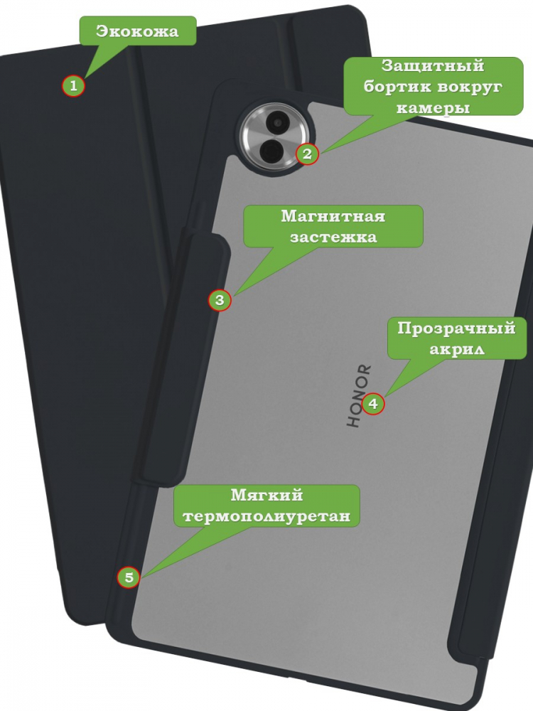 Чехол с прозрачной задней крышкой для Honor Pad 10 (черный), прозр. акрил