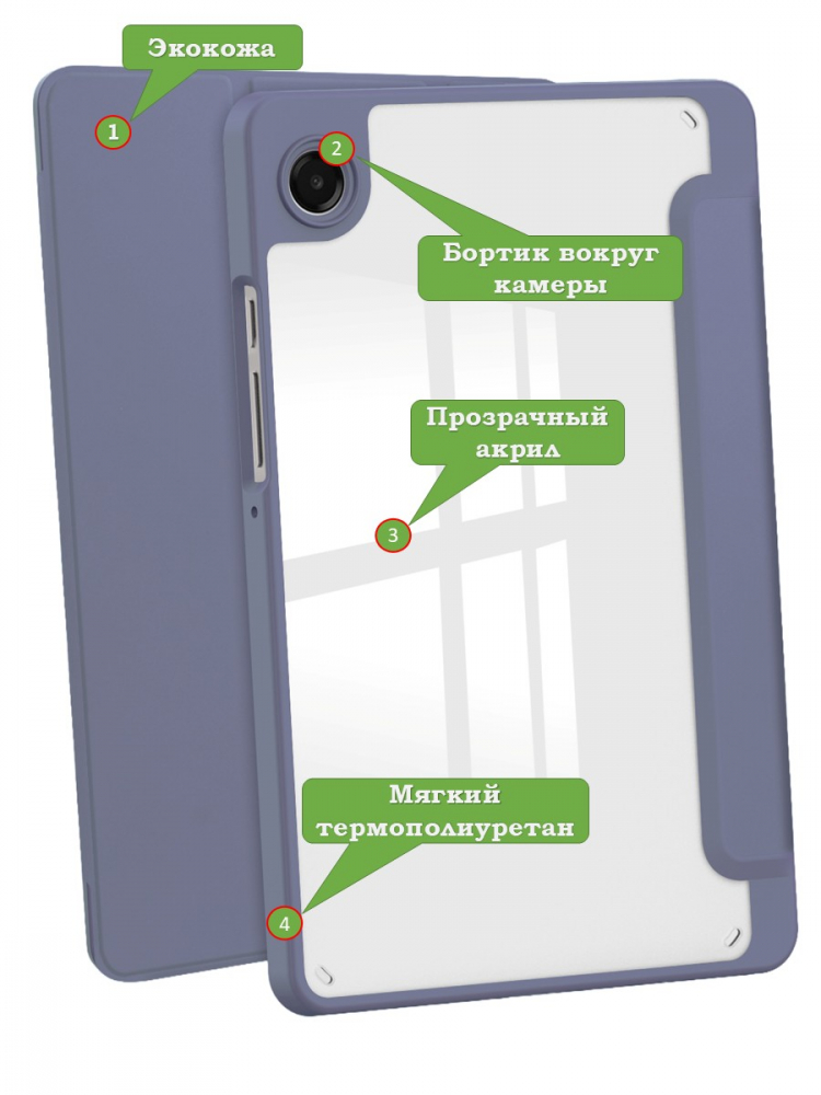 Чехол с прозрачной задней крышкой для Samsung Galaxy Tab A11 (a-11) (фиолетовый), прозр. акрил