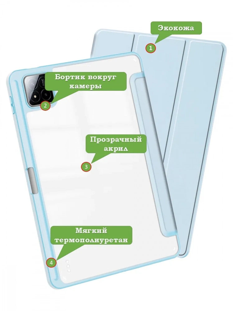 Чехол с прозрачной задней крышкой для Xiaomi Pad 7, Xiaomi Pad 7 Pro (голубой), прозр. акрил Чехол с прозрачной задней крышкой для Xiaomi Pad 7, Xiaomi Pad 7 Pro (голубой), прозр. акрил