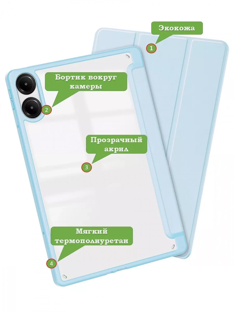 Чехол с прозрачной задней крышкой для Xiaomi Redmi Pad Pro, POCO Pad (голубой), прозр. акрил