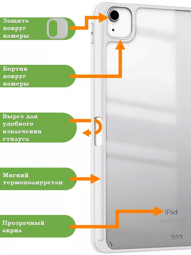 Чехол с прозрачной задней крышкой для iPad Air 11 (6th gen), 2024 (серый мрамор), прозр. акрил