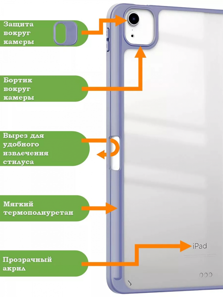 Чехол с прозрачной задней крышкой для iPad Air 11 (6th gen), 2024 (фиолетовый мрамор), прозр. акрил