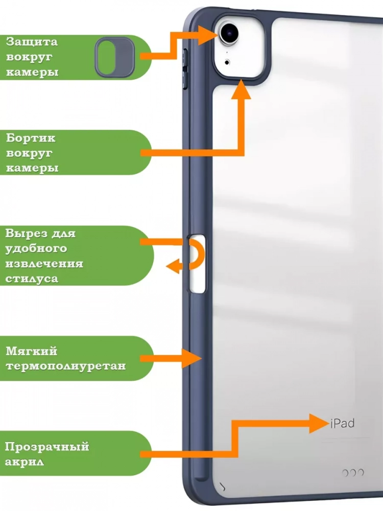Чехол с прозрачной задней крышкой для iPad Air 11 (6th gen), 2024 (синий мрамор), прозр. акрил