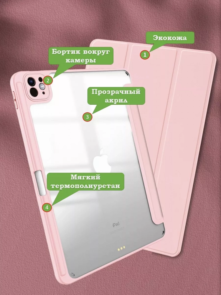 Чехол с прозрачной задней крышкой для iPad Pro 13 (7th gen), 2024 (розовый), прозр. акрил