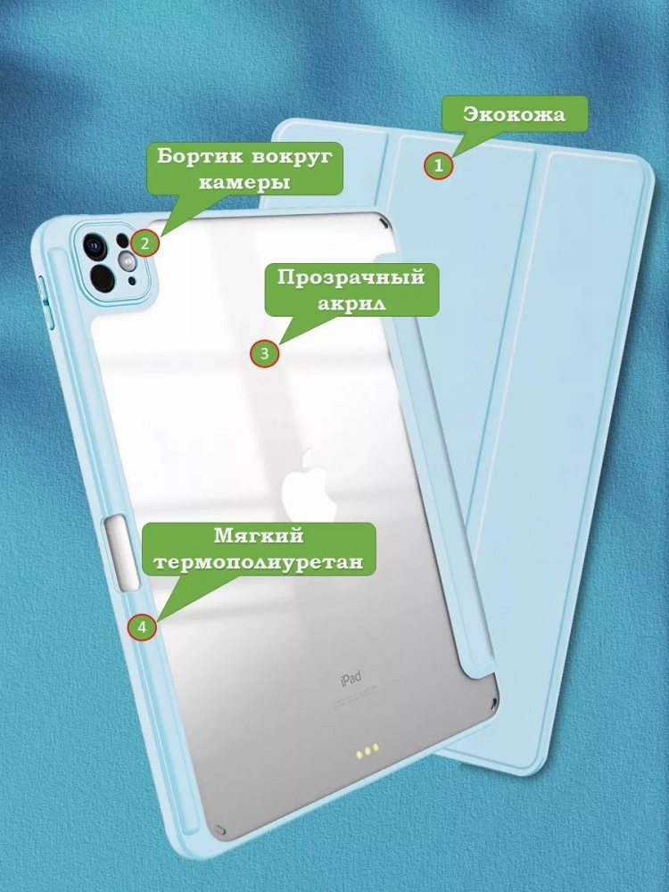 Чехол с прозрачной задней крышкой для iPad Pro 13 (7th gen), 2024 (голубой), прозр. акрил