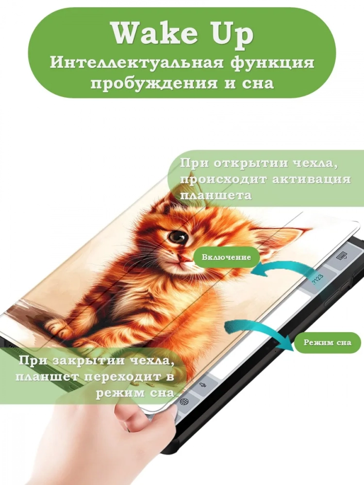 Чехол для Samsung Galaxy Tab S9, S9 FE, Рыжий котенок