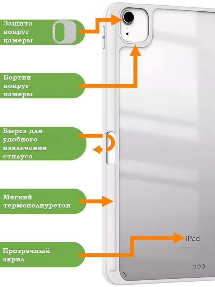 Чехол с прозрачной задней крышкой для iPad Air 13 (2024) (светло-серый), прозр. акрил