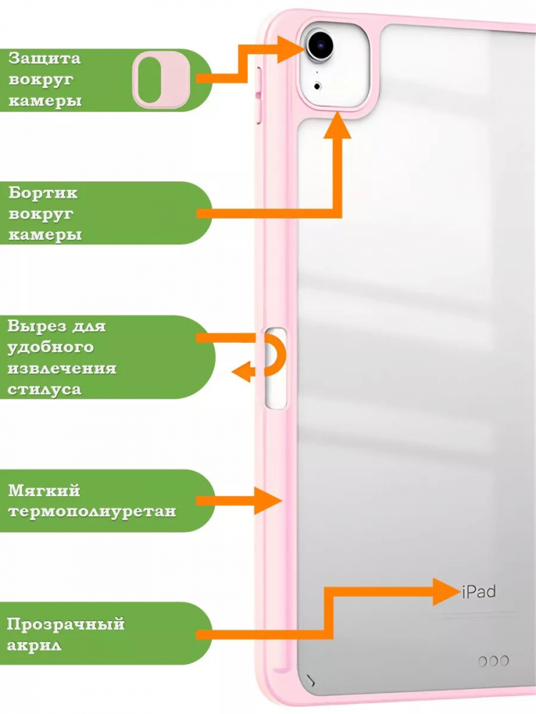 Чехол с прозрачной задней крышкой для iPad Air 13 (2024) (розовый мрамор), прозр. акрил