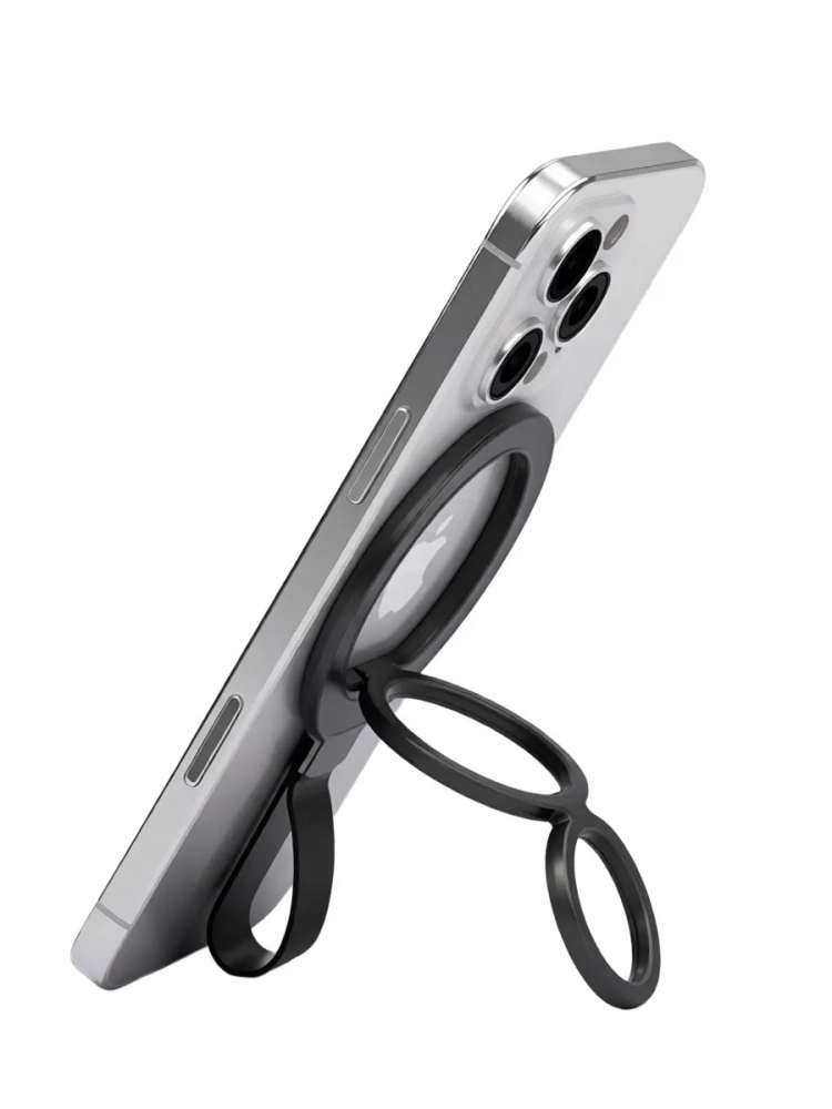 Магнитное кольцо держатель MagSafe c силиконовым ремешком (черный карбон) №1