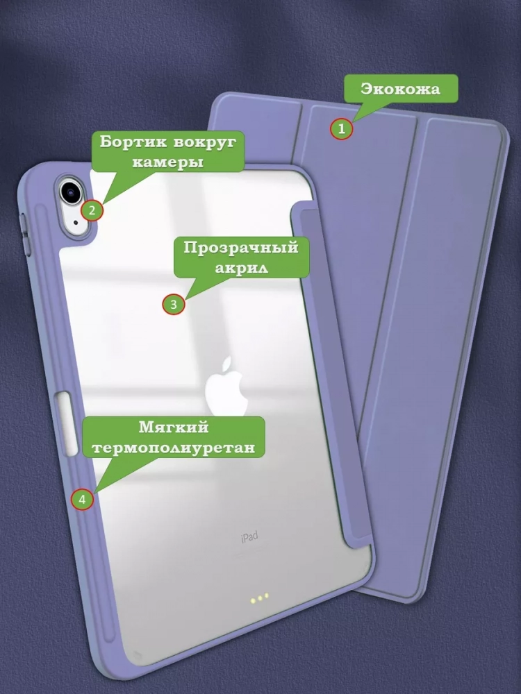 Чехол с прозрачной задней крышкой для iPad 10.9 2022 10th gen (фиолетовый), прозр. акрил Чехол с прозрачной задней крышкой для iPad 10.9 2022 10th gen (фиолетовый), прозр. акрил