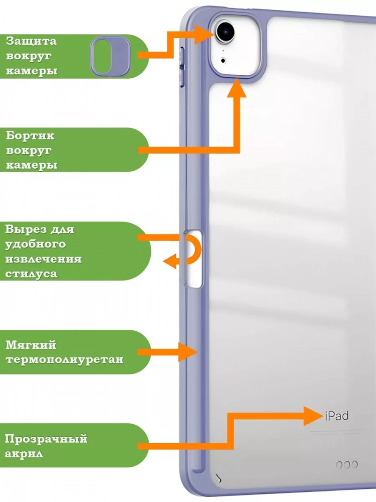 Чехол с прозрачной задней крышкой для iPad Air 13 (2024) (фиолетовый мрамор), прозр. акрил