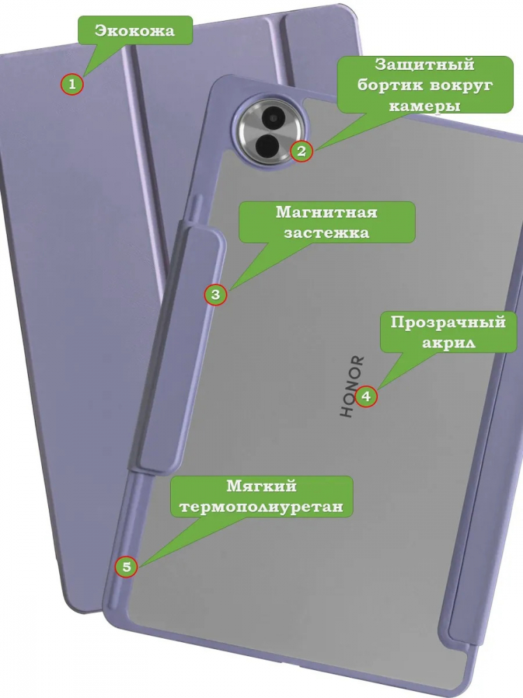Чехол с прозрачной задней крышкой для Honor Pad 10, 20, 20 Pro (фиолетовый), прозр. акрил