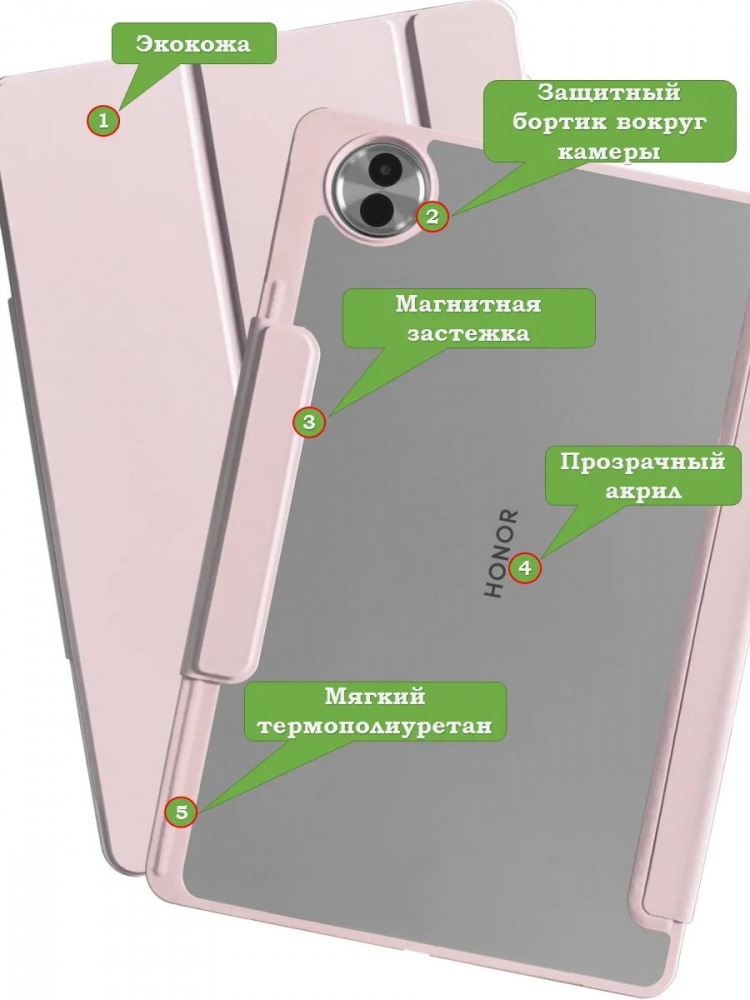 Чехол с прозрачной задней крышкой для Honor Pad 10, 20, 20 Pro (розовый), прозр. акрил