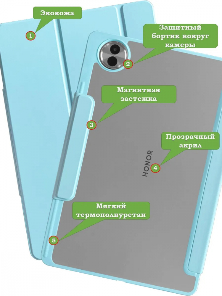 Чехол с прозрачной задней крышкой для Honor Pad 10, 20, 20 Pro (голубой), прозр. акрил
