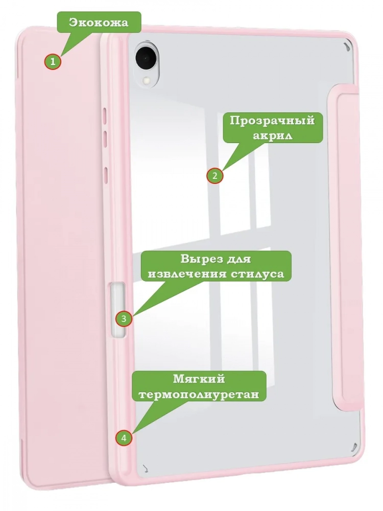 Чехол с прозрачной задней крышкой для Samsung Galaxy Tab S11 (розовый), прозр. акрил