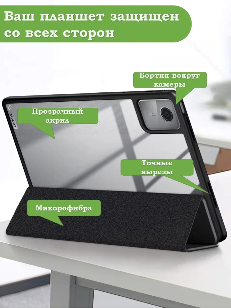 Чехол с прозрачной задней крышкой для Lenovo Xiaoxin Pad 2024, Lenovo Tab M11 (темно-синий), прозр. акрил