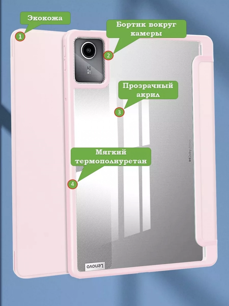 Чехол с прозрачной задней крышкой для Lenovo Xiaoxin Pad 2024, Lenovo Tab M11 (розовый), прозр. акрил