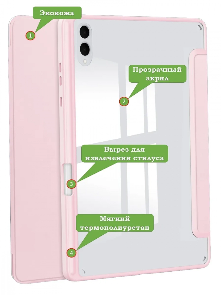 Чехол с прозрачной задней крышкой для Samsung Galaxy Tab S11 Ultra (розовый), прозр. акрил